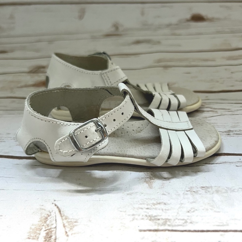 TEX baby Sandals White Leather T-Strap Buckle Made in Spain Size 22